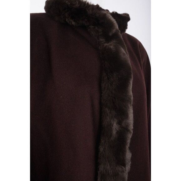 Ellen Tracy Womens Wool Coat Overcoat Mid length Brown Faux Fur Trim Sz US 4 - Picture 3 of 6